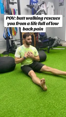 The Butt Walk might look silly, but it’s incredible for your low back. It strengthens deep core muscles, mobilizes the hips, and activates your glutes—three areas that get weak and tight from sitting all day. Most of us lack rotation through the hips and spine, and that leads to tension dumping into the lower back. Add this to your daily routine for better posture, reduced stiffness, and a low back that actually feels good. Try it for 1-2 minutes daily—your spine will thank you. (Walk tall… from your butt!)