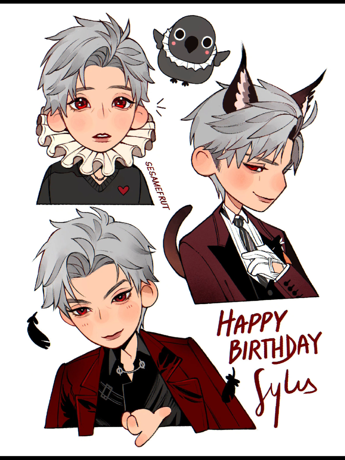 HAPPY BIRTHDAY TO SYLUS😽🎂🪶✨️✨️✨️  #loveanddeepspace #sylus #fyp #art #speedpaint #fanart #drawing #illustration #chibi #otome #otomegame
