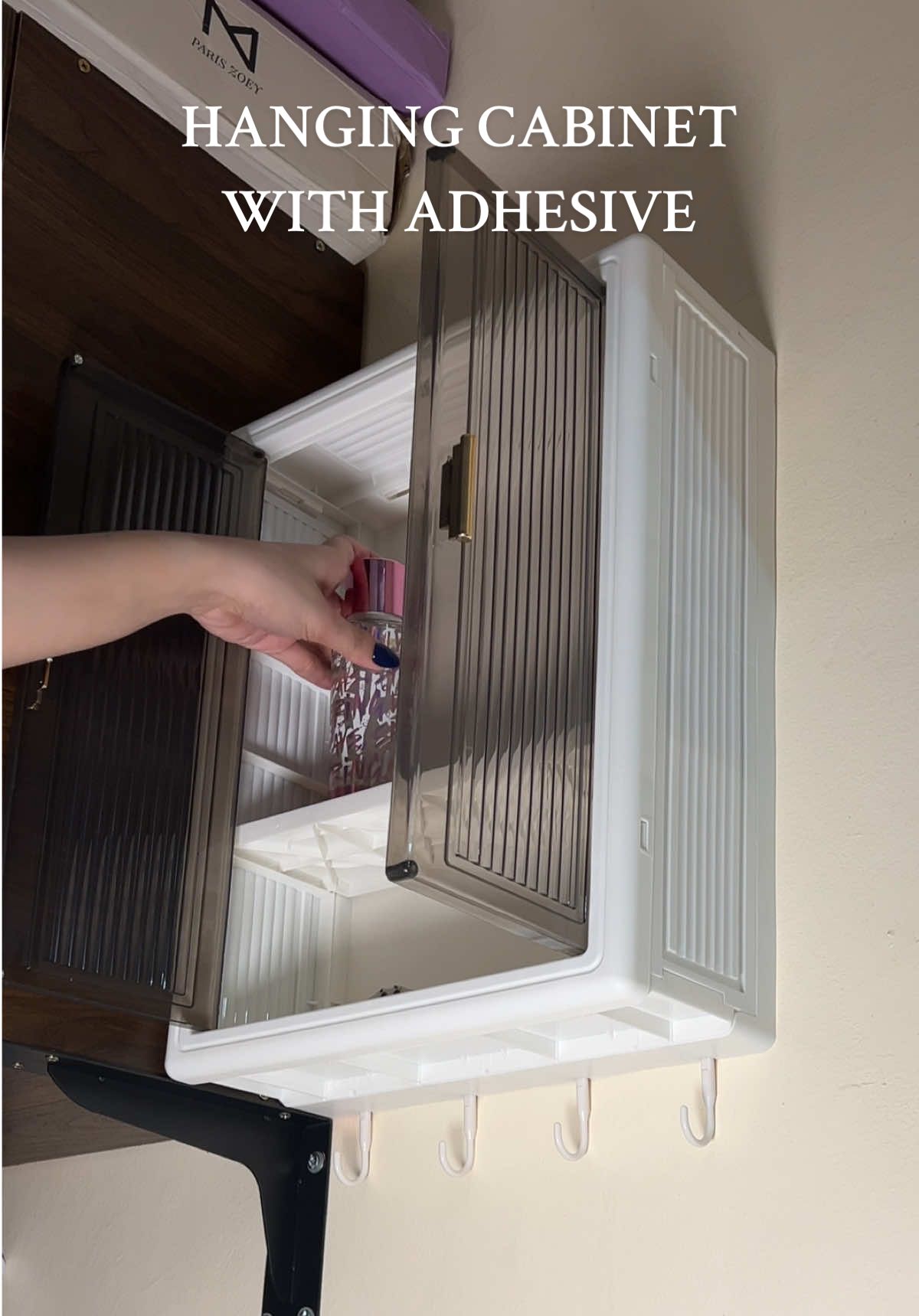 no more drilling! hanging cabinet with adhesive 😊 #cabinet #bathroomcabinet #hangingcabinet #punchfree 