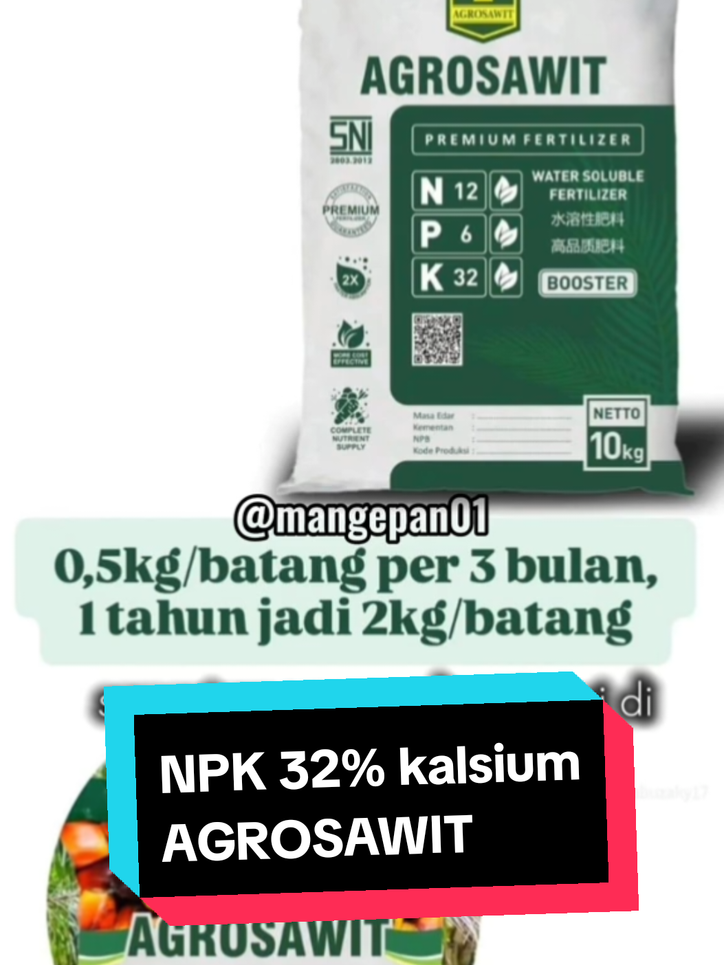 Pupuk sawit..Perhitungan pakai pupuk AGROSAWIT 2kg/tahun untuk 1 batang. per 3 bulan 0,5kg/batang. #agrosawit #bestfarm #petanisawit #petanisawitindonesia🇮🇩 #pupukviral 