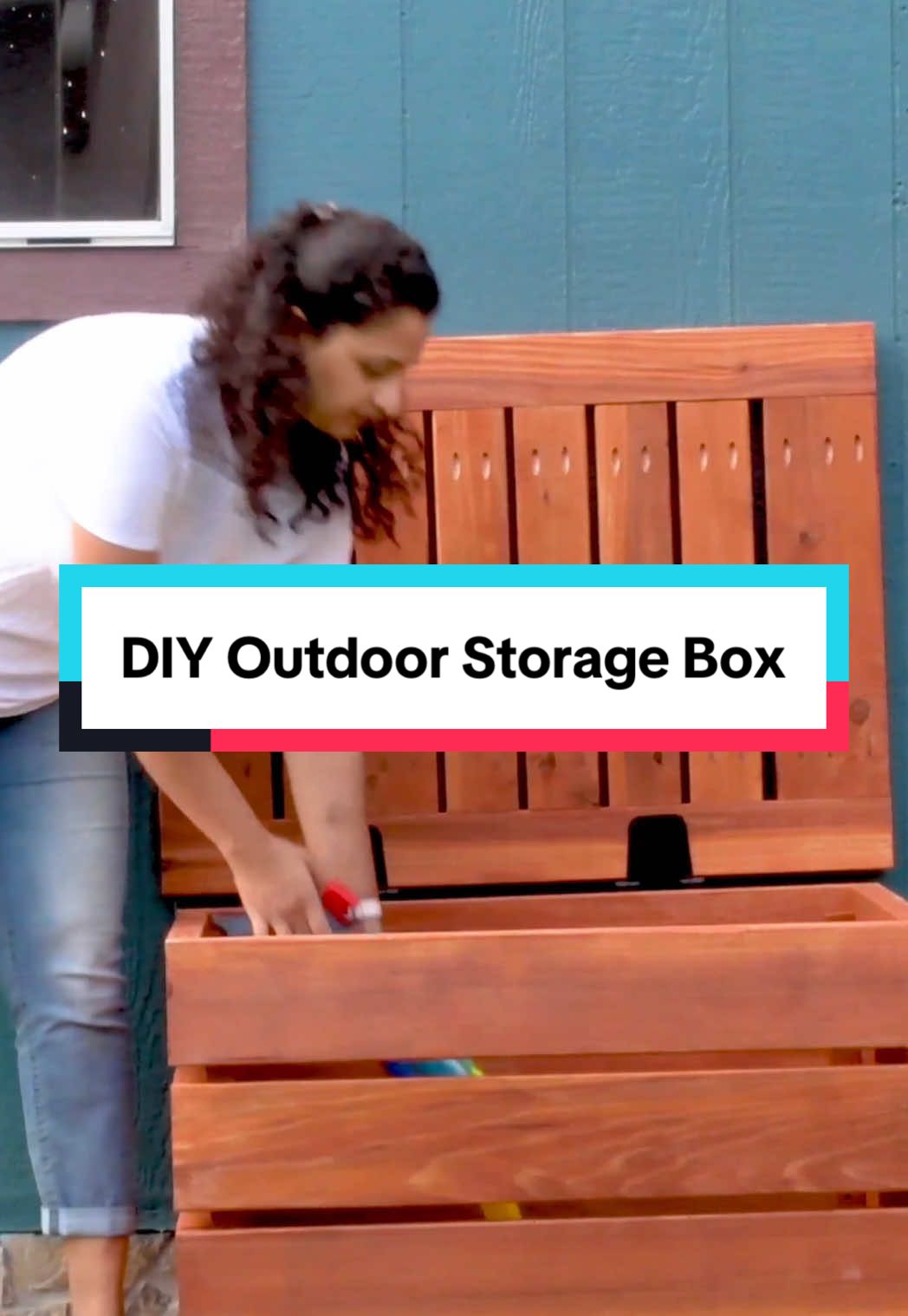 Storage that works year-round! This DIY outdoor box is a quick weekend project with big impact— ✔️ Slatted design = perfect for wet pool toys ✔️ Fits an 18-gallon tote for sealed winter storage ✔️ Doubles as a bench (because style matters too) No more soggy mess or forgotten lids 🙌 #woodworkingproject #outdoorproject #diyoutdoorproject #woodworkingplans #diyfurniture #woodworkingtools 