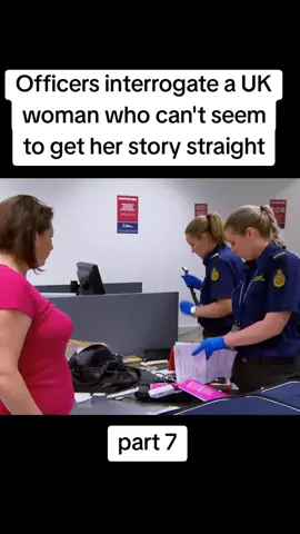 Officers interrogate a UK woman who can't seem to get her story straight #policeofficer #airport #usa #bordersecurity #inspection #tourist 