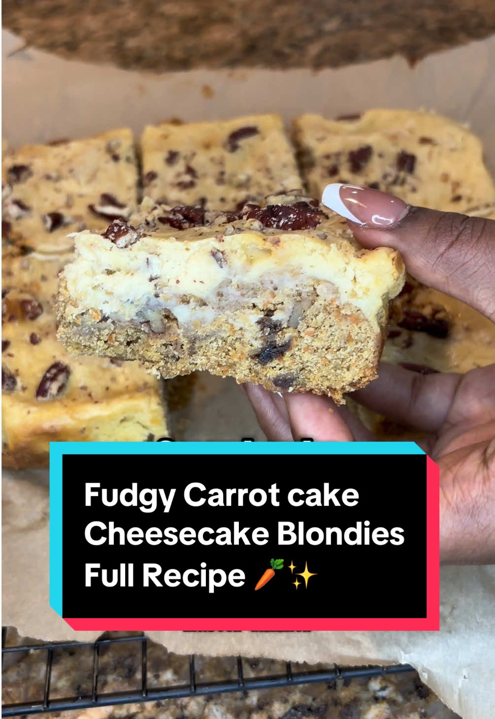 Fudgy carrot cake cheesecake Blondies just in time for Easter 🥕✨ #carrotcake #carrotcheesecake #blondies #baking #carrotcakerecipe #cheesecake #fyp