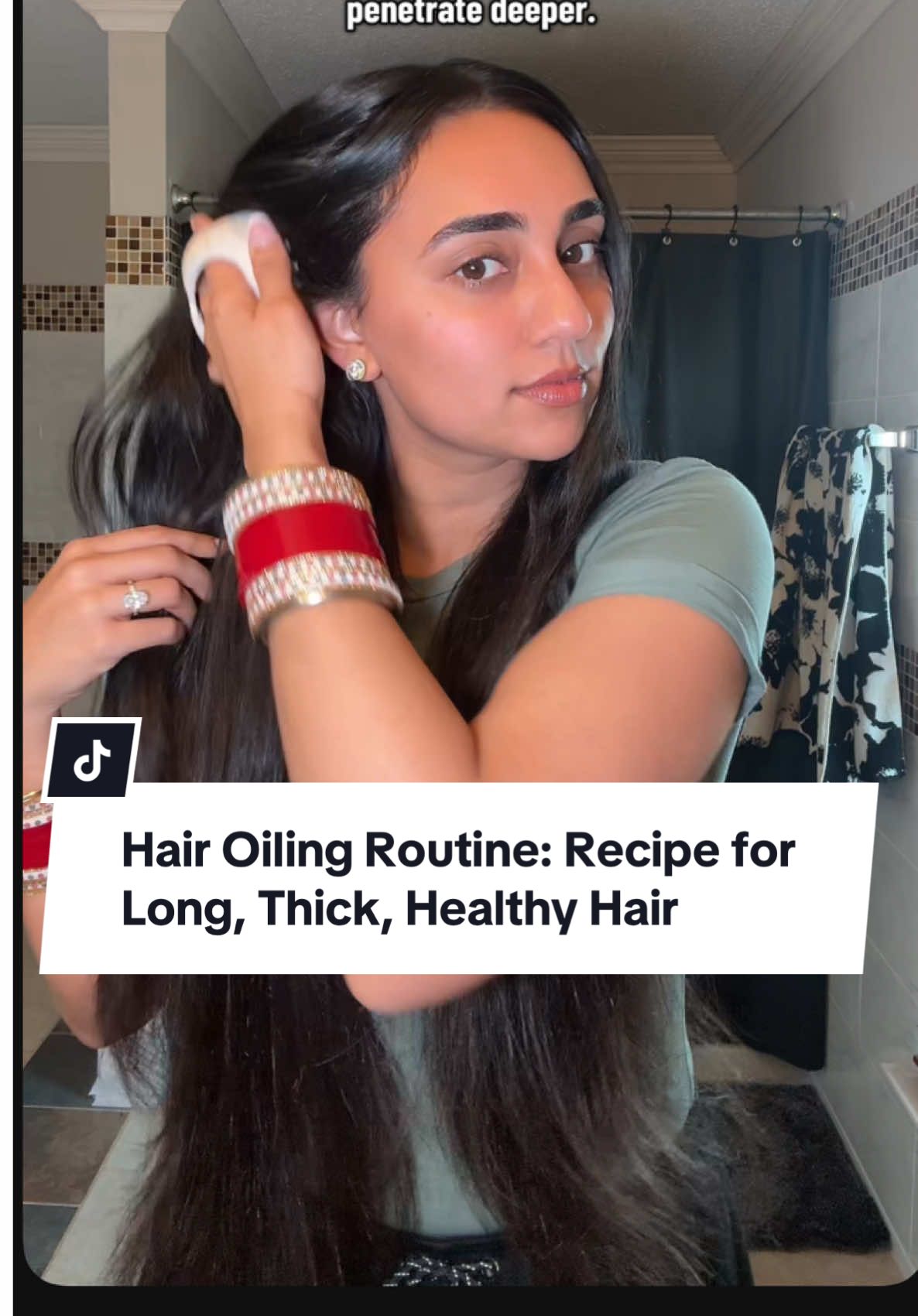 The best hair oil you will ever try. Stay tuned for my shower routine 👀  #desi #indian #browngirl #hair #hairtok #hairoil #hairoiling #browntiktok #desitok #punjabi #ayurveda #india #haircare #haircareroutine #brown #punjabitiktok #indiantiktok #hairtutorial #foryouu #fyp 