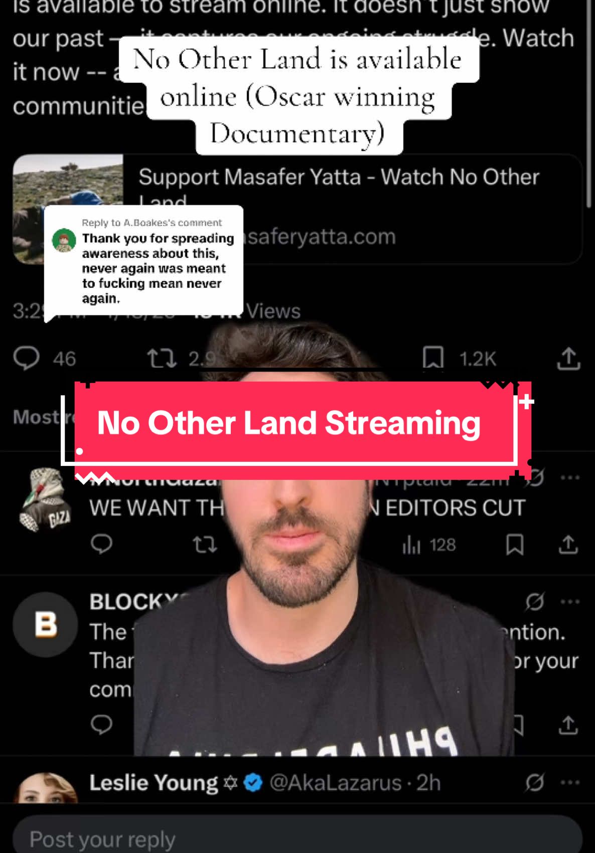 Replying to @A.Boakes Filmtok / Movietok let’s get vocal about No Other Land, because the Oscar winning documentary is now available to stream.  #nootherland #movies #film #tiktokfilmtvcompetition 