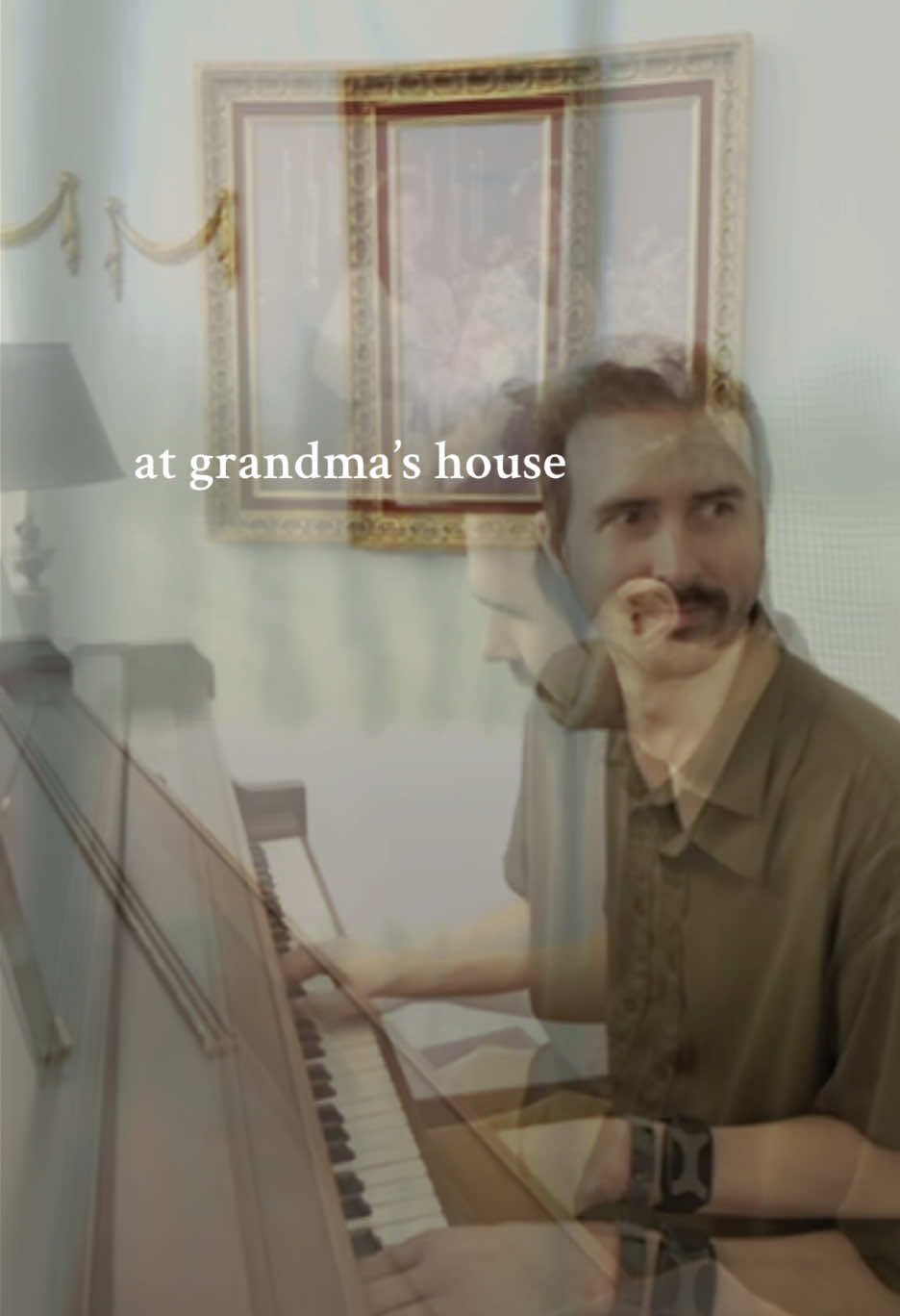 Playing piano at my grandma’s house while celebrating my mom’s birthday. That’s her in the picture frame 🖼️  When I was little there was an upright piano facing that picture and I would sit and plink away for a long time with Mom ❤️ Original snap by @thedivineunfolding 🥰🤳 #piano #nostalgia #doubleexposure 