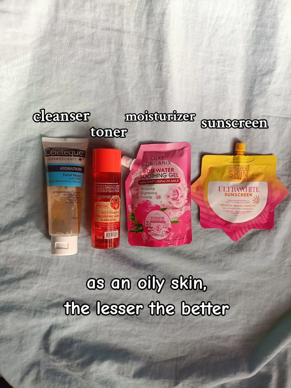 as an oily skin type person, these skincare products is a must buy 😉💯 #skincare #skincareforoilyskin #skincareroutine #skincaretips  #skincareformen #oilyskin #oilyskincare #hydrationskincare #skincareproducts #foryou #creatorsearchinsights #celeteque #tomatoglassskin #toner #facialwash #freshskin #freshskinlab #hikarisunscreen #sunscreen #mustbuy #recommendations #review #skincarereview 