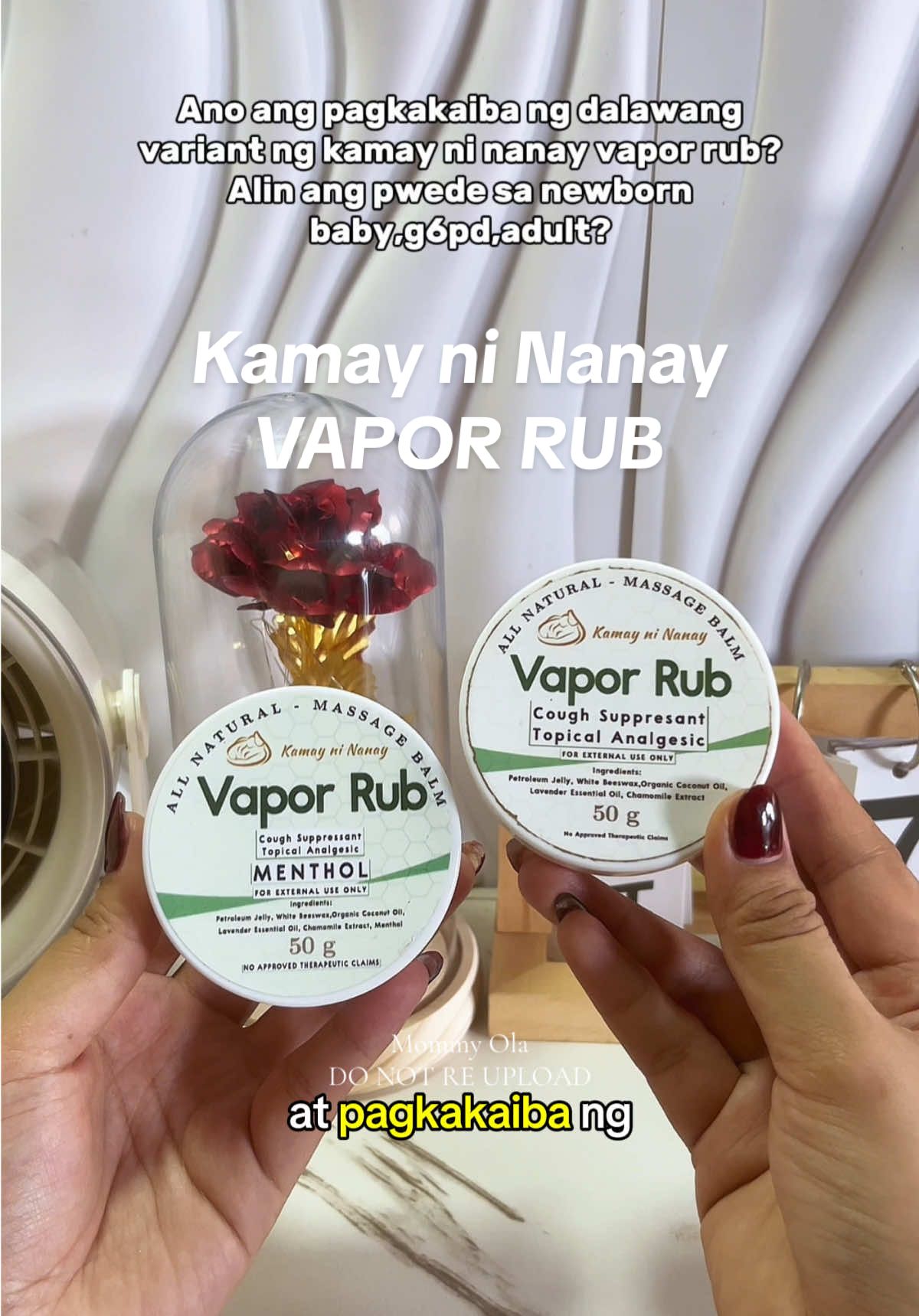 KAMAY NI NANAY VAPOR RUB — Ano ang pagkakaiba ng kamay ni nanay Vapor rub with menthol & without menthol at alin ang pwede sa newborn babies and adult ✨ @Kamay ni Nanay  #kamayninanay #kamayninanayvaporub #vaporrub #vaporrubforbaby #vaporrubforadult #coughsuppressant #topicalanalgesic #menthol #g6pdbaby #gamotsaubo #coughremedy #massagebalm #fyp 