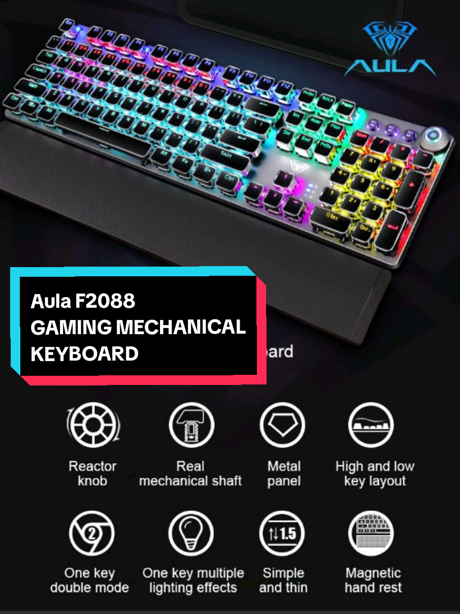 AULA F2088 RGB Mechanical Keyboard This retro-style keyboard isn’t just about looks—it packs clicky blue switches, a multi-function volume knob, full RGB lighting, and 104 anti-ghosting keys for serious performance. Whether you’re grinding Valorant, editing in Premiere, or just flexing your desk aesthetic—this keyboard slaps. #mechanicalkeyboard #rgbkeyboard #gamingkeyboard #keyboardsetup #kenyangamers #nairobigamers #kenyantech #gaminginkenya #techreviewkenya #keyboardreview #gamingrig #rgbsetup #gaminggear #aulakeyboard #GamingSetup #gamersofafrica #budgetgaming
