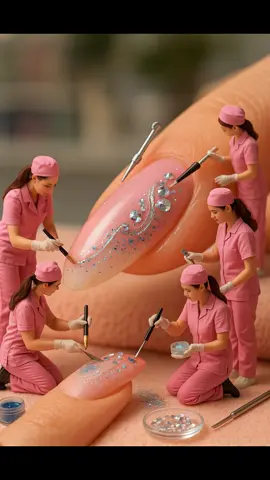 You won’t believe how tiny workers gave this nail a makeover! 💅✨ From inspection to glitter, our tiny nail techs didn’t miss a step! 😍 Would you trust them with your nails? Tag your nail BFF 💖👇 #manicure #manicure💅#NailTok #MiniatureWorld #SatisfyingVideo #AIArt #CozyTok #beauty #beautyindetails #FYP