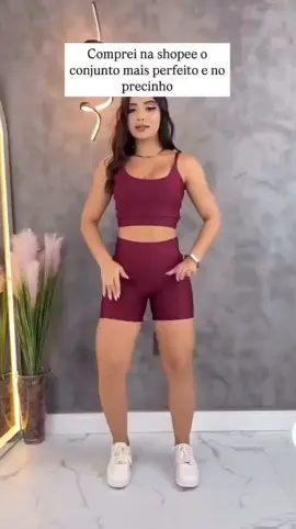 Conjunto Academia Fitness Short Legging e Top Suplex Cropped Com Bojo Removível Cos Alto #SHOPEE #acheinashopee #conjunroacademia #short #lenggeg