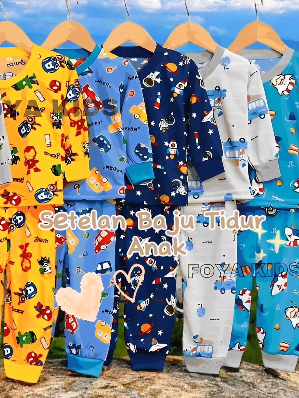 FOYA Kids - Setelan Premium baju tidur anak cowok/cewek/unisex/setelan celana panjang lengan panjang usia bayi - 6 tahun/Setelan baju anak full gambar/dinosaurus/kendaraan/astronot #setelanbajuanak #setelanbajutiduranak #bajutiduranak #bajutidurpremium 
