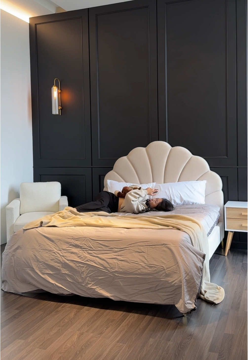 POV: Finally living my soft life after setting up the Cemellia Queen Bedframe☁️🛌 #bedroom #furniture #bedroommakeover #bedframe #room 