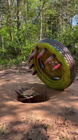 Build the Most Amazing Wild Pig Trap In Hole Make By Container Truck Tires #wildboar #wildpig #pigtrap #wildboartrap #pig #trap  