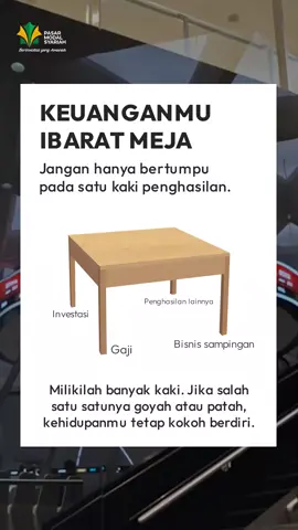 Keuangan itu ibarat meja yang menopang kehidupan kita. Jangan hanya bergantung pada satu sumber penghasilan saja. Milikilah banyak kaki penghasilan agar saat satu goyah, kamu tetap berdiri kokoh dan kuat. Mulailah diversifikasi penghasilanmu, baik dari pekerjaan utama, usaha sampingan, investasi, atau sumber lain. Dengan begitu, masa depan finansialmu lebih aman dan stabil. #KeuanganBijak #DiversifikasiPenghasilan #FinancialFreedom #SmartMoney #HidupSejahtera 