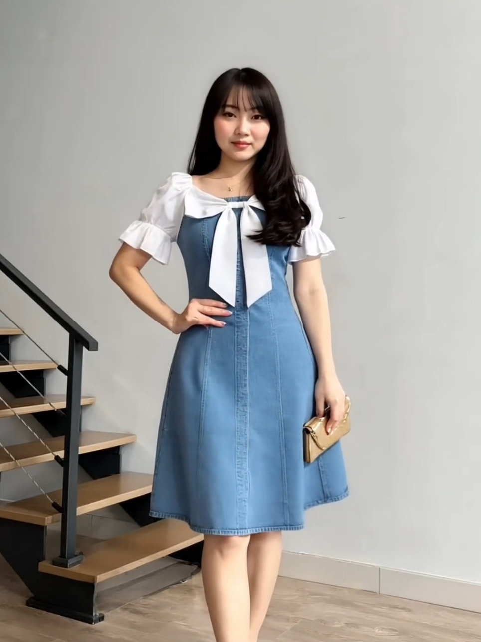 Dress jeans lucu buat jalan jalan #dress #mididress #dressjeans #dresskorea #fypp 