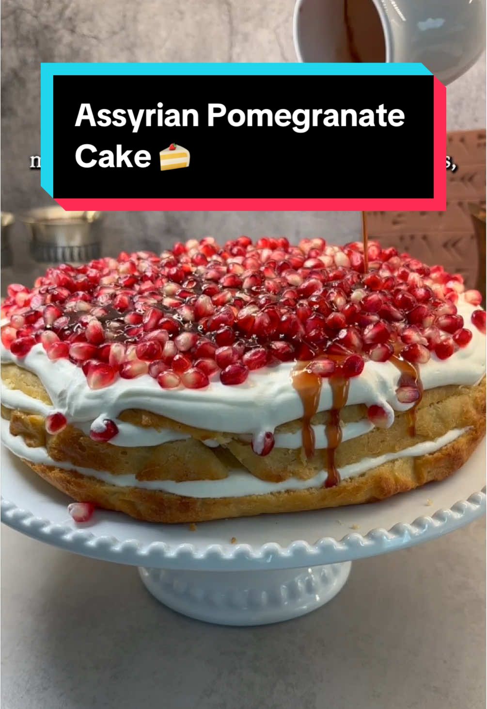 Assyrian Pomegranate Cake 🍰 Get the recipe at tableofgods.com/pomegranate-cake #Tableofgods  #Recipe  #AncientRecipes  #Cake 