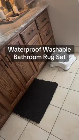 I love that it has a toilet shaped rug! Those are so hard to find in this waterproof shaggy rug style! #waterproofbathmat #washable #bathroomrugset #cheaperontiktok #tiktokshopfinds 
