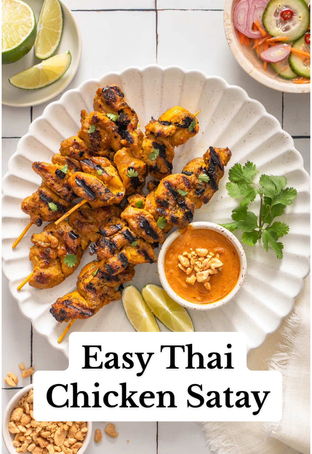 Easy Thai Chicken Satay 😍 These skewers are perfect for an appetizer or a meal! You can even skip the skewers and just use chicken thighs.  Simply checkout my website in my bio for the detailed recipe!💕 Stay tuned for part 2 on how to make the Peanut Sauce!  . . . .  #chickenrecipe  #thaifood #EasyRecipe #recipesoftiktok 