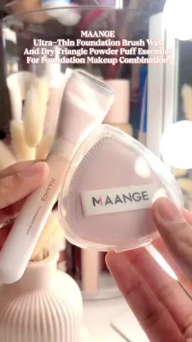 Achieve airbrushed perfection with the ultra-thin foundation brush and triangle powder puff duo.#maange #brush #cushion 
