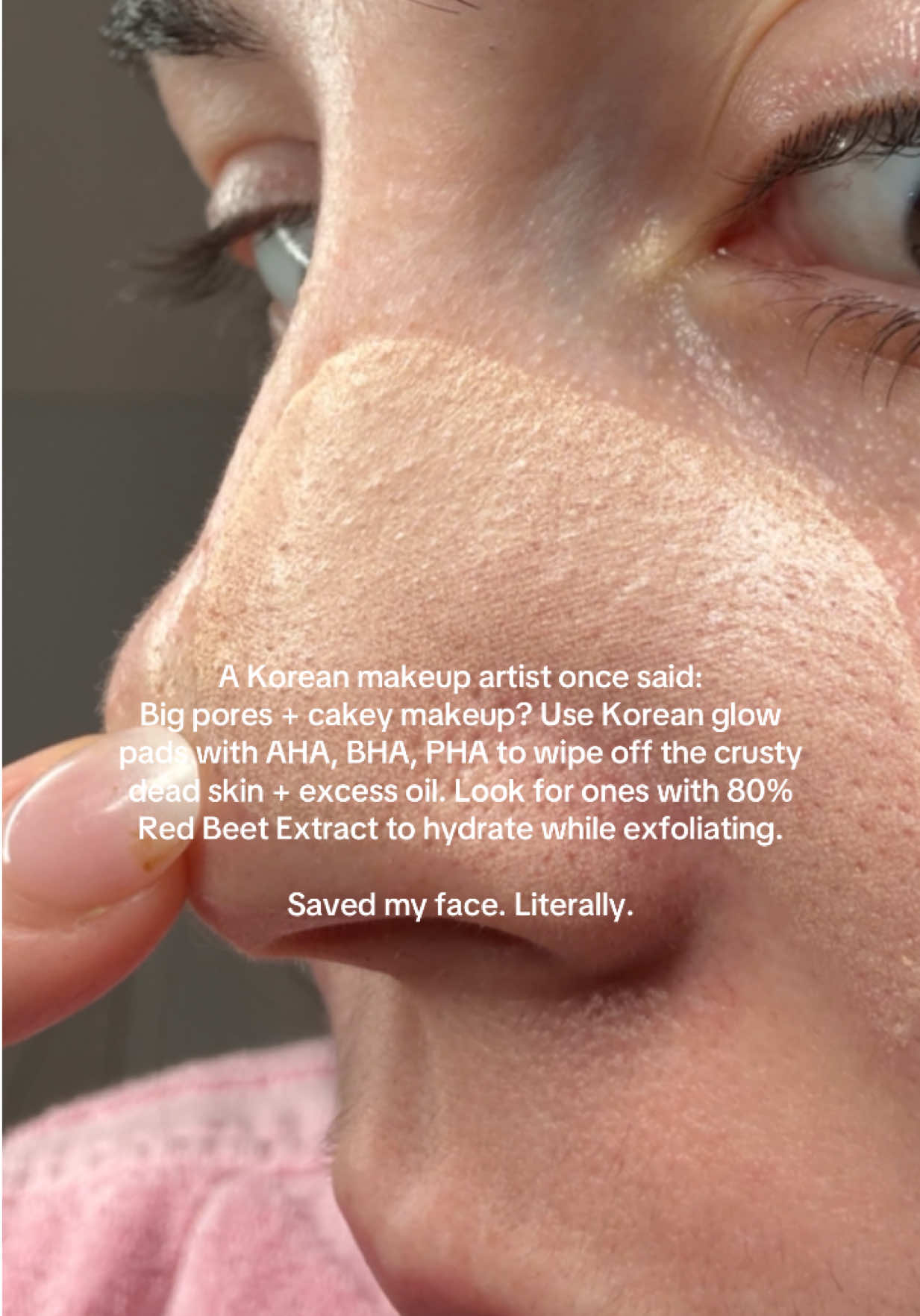 A Korean makeup artist once said: Big pores + cakey makeup? Use Korean glow  pads with AHA, BHA, PHA to wipe off the crusty  dead skin + excess oil. Look for ones with 80%  Red Beet Extract to hydrate while exfoliating.  These are by @House of Hur - Clearning Skin Prep Essential Pads 👏🏻 Houseofhurpartner 