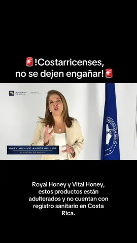 🚨!Costarricenses, no se dejen engañar!🚨 Desde el Ministerio de Salud, queremos advertir a la población sobre los productos Royal Honey y Vital Honey, que se promocionan en redes sociales como 