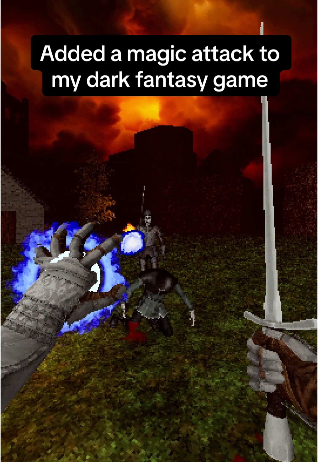 Added a magic attack to my dark fantasy game. What kind of magic spells should I add next? #darkfantasy #gamedev #unrealengine #psx #nostalgic