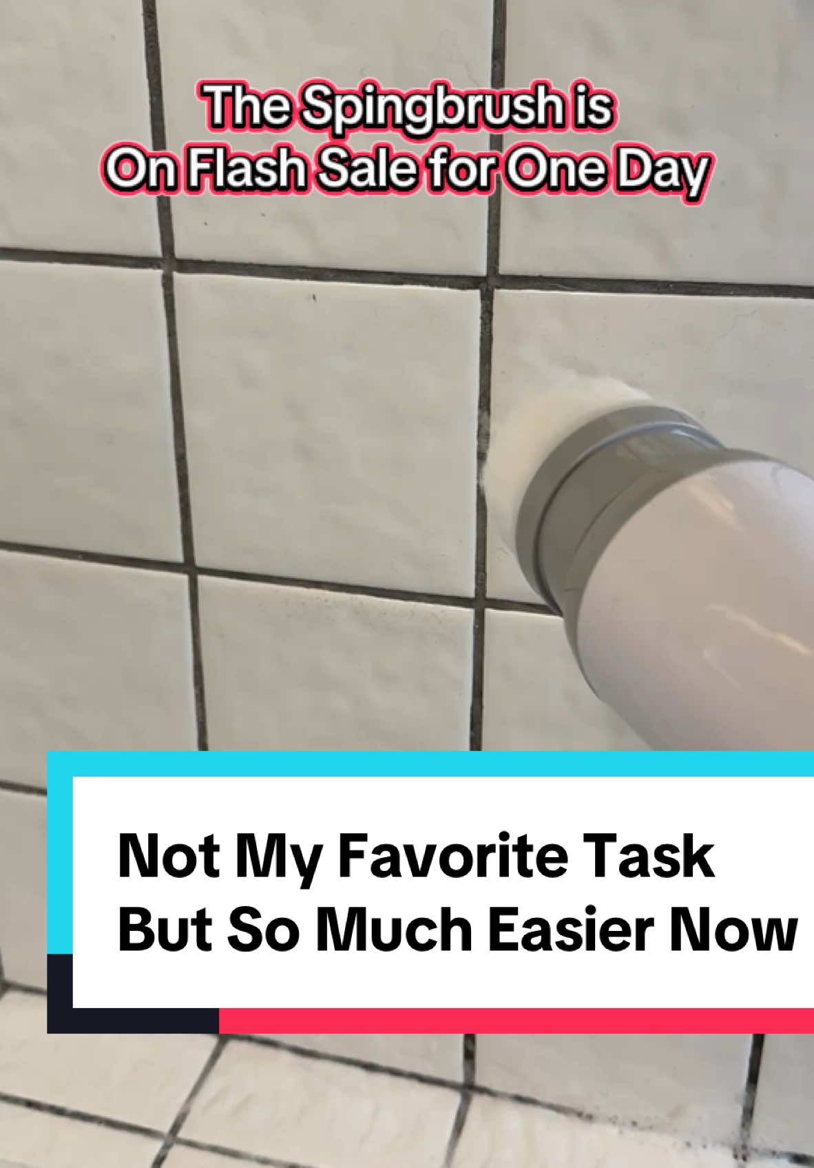 I am not a fan of scrubbing these bathroom tiles or the grout. This electric spin brush makes it so much easier! Grab it while it is on sale! The flash sale is for one day. #CleanTok #clean #cleaning #Home #cleaninghacks #flashsale #tiktokmademebuyit #spinbrush #home 