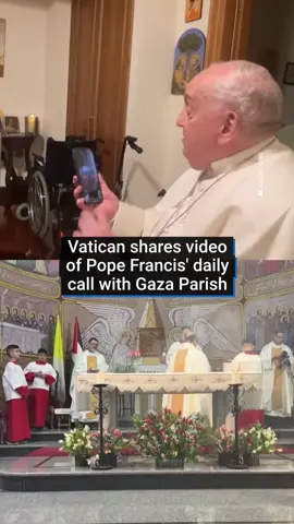 Video released by Vatican News via Youtube showed the late Pope Francis on a video call with the Holy Family Catholic Parish in Gaza. The Pope made this call every evening since October 9, two days after the bombing began in the Gaza strip. Palestinian Christians mourned the Pope's death during a commemorative mass at a Catholic church in Gaza City. #pope #thepope #gaza #palestine #popefrancis #news