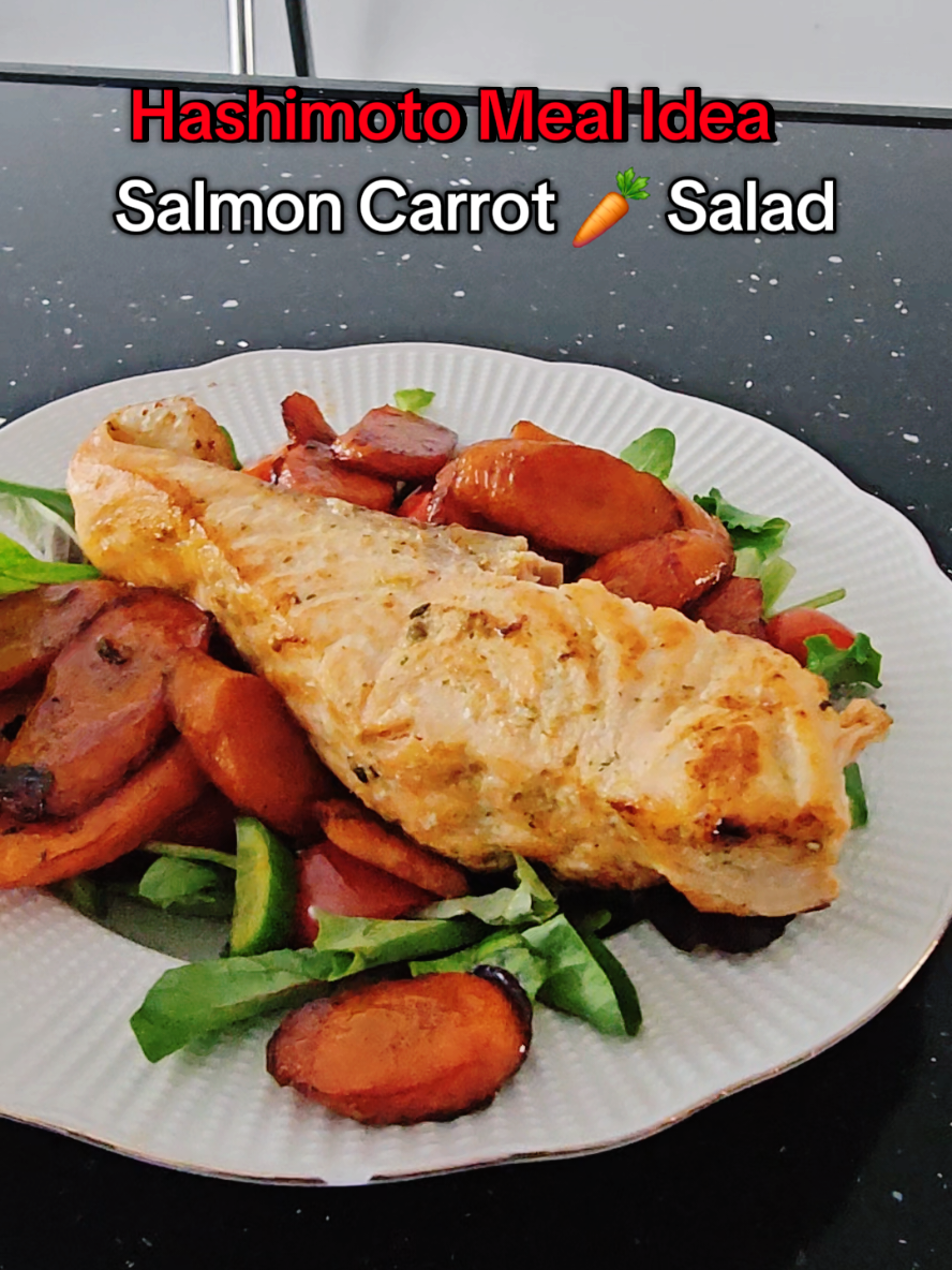 Easy Hashimoto Meal ideas: 🥬 Lettuce  🥬 Tomatoes 🥬Cucumber 🥬Glazed carrots  🥬Baked Salmon #salmon #healthyrecipes #hashimotosthyroiditis #powerfood #hashimotos #weightloss #HealingWithFood #underactivethyroid 