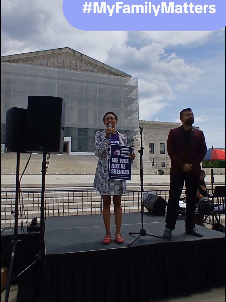 Today, I spoke at the U.S. Supreme Court not only as the Director of Public Policy and Programs @nbjconthemove, but as a #MarylandMother whose ancestry in this state goes back to the colonial era. The state of Maryland simply would not be possible without the stories of my family and families like mine - Black, LGBTQ+, and most importantly, Christian. I refuse to let people acting from prejudice use God as their excuse. Not when God has shown through creation that God adores diversity. There wouldn't be thousands of species of birds or Christian denominations if God didn't enjoy creating something new in every iteration. Our kids must learn about different kinds of people, families, and religions in order to thrive in today's economy. And, as long as I am forced to pay property taxes (one of the most expensive rates in the entire state), my child deserves to read about her two mom household in school the same as the kid with a mom and dad, a single parent, two dads, a legal or adoptive guardian, or kinship or foster care households should be able to read about theirs. My child should also learn about different religions, neurodiversity, disabilities, and ethnicities. Reading about others won't suddenly make her less Christian or turn her into an ethnicity she isn't. Hopefully, the U.S. Supreme Court will consider all families and all faiths and not the narrow and biased views of a few. #scotus #books #lgbtq #inclusiveeducation #representation #MyFamilyMatters 