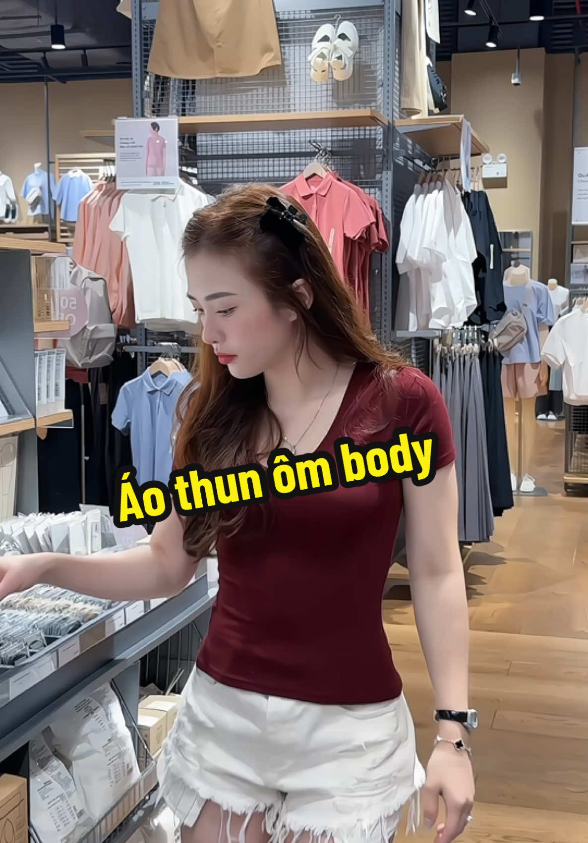 Áo Thun Cộc Tay Cổ Tim Nữ Chất Thun Ôm body #nguyễn_thuý_hiền 