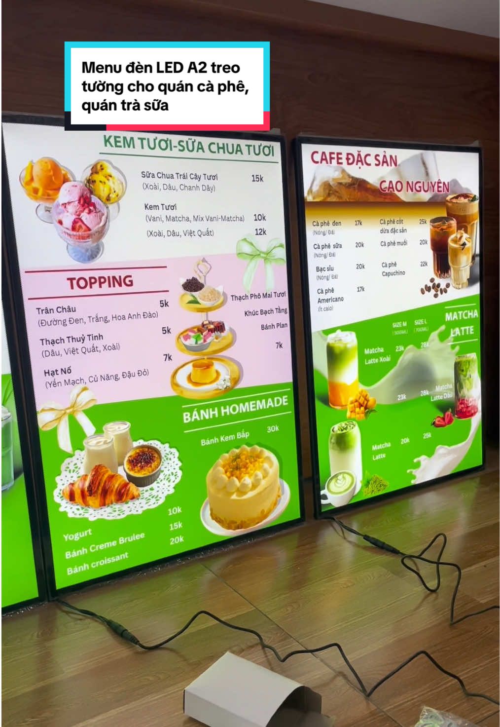 Menu đèn LED treo tường, kích thước A2, dành cho các quán cà phê, trà sữa #menu #xuhuong #2025 #denled #treotuong #A2 #CapCut 