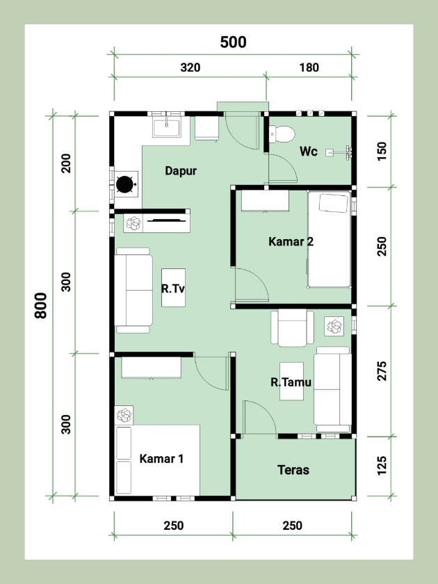 Denah Rumah 5x8m #denahrumahminimalis #denahrumah5x8