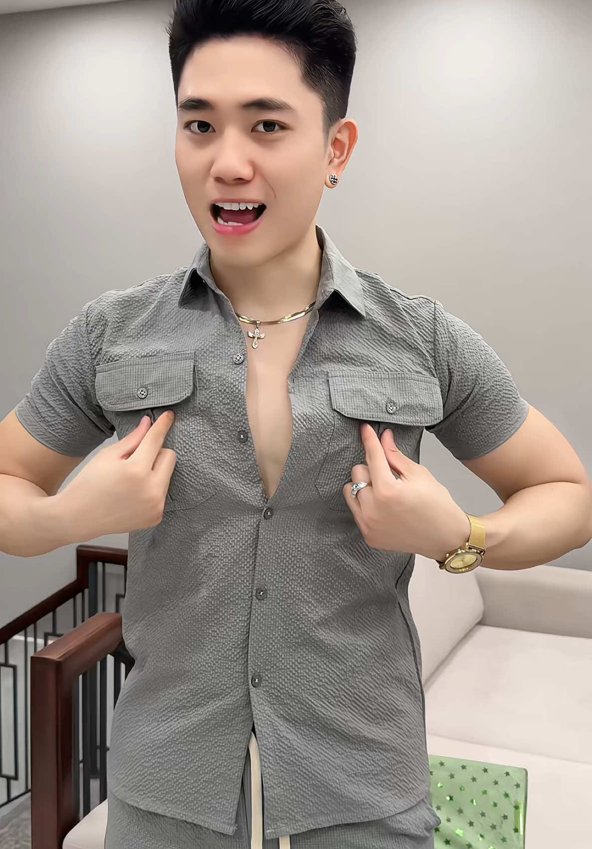Bộ (áo sơ mi quần short) đũi