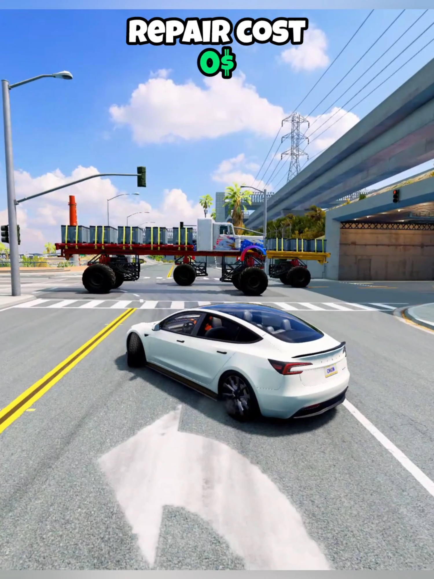 Which car overtakes the truck and what is the repair cost? #beamng #beamngdrive #beamngcrash #game #gaming #car #cars #simulation #longervideos