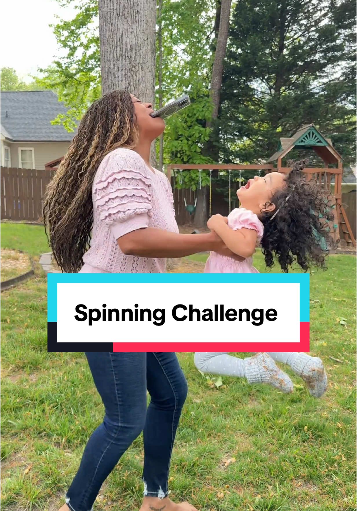 It’s all fun and games until you get dizzy! 😂  And I almost chipped a tooth on my phone lol. Why are Iphones so dang heavy?!?? 😖 If you look closely, Breslyn’s face starts to look like how we both felt by the end 😵‍💫🥴! But it was worth it for the smile and the laugh 😂 #spinningchallenge #familygoals #momtok #momlife #mumlife #twomoms #twomomfamily #fyp #toddlerspin #toddlermom #trending