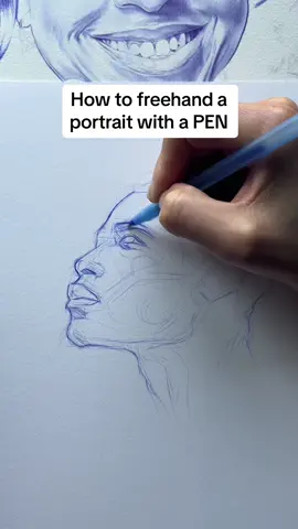 How to freehand a portrait: 1. Use light pressure when mapping out proportions. Mistakes are harder to fix with pen. 2. Start from the inside (eyes, nose) and work your way out to keep everything in place. 	 3. Focus on the basic shapes, not just facial features. 4. Build up shadows gradually by layering ink slowly. This helps create depth and realism without overdoing it. 	 5. Keep checking your proportions! Take a step back often to see the full picture and make sure everything is balanced. #facedrawing #drawingtutorial #portraitdrawing #arttutorial 