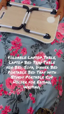 #foldable Foldable Laptop Table, Laptop Bed Tray Table for Bed, Sofa, Dinner Bed Portable Bed Tray with Sturdy Portable Cup Holder for Eating, Writing, Working, Walnut
