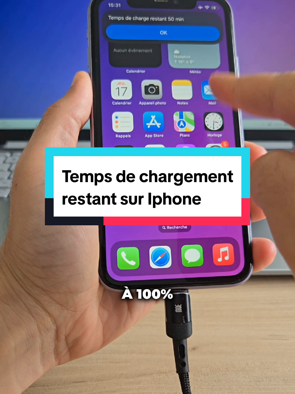 Tu aimerais savoir combien de temps de chargement il te reste sur ton Iphone avant d'être à 100% ? J'ai trouvé l'astuce parfaite pour toi ! 🚀 #astuce #iphonetricks #astuceiphone #Tech #astucetech 