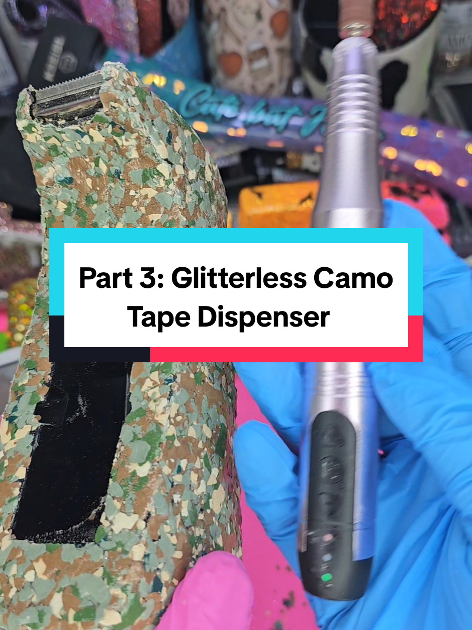 Replying to @hindyku  Part 3: Glitterless Camo Tape Dispenser 🥰✨️💕 #glitter #camo #tapedispenser #camoflauge #crafting #handmade #electricnailfile #tutorial 