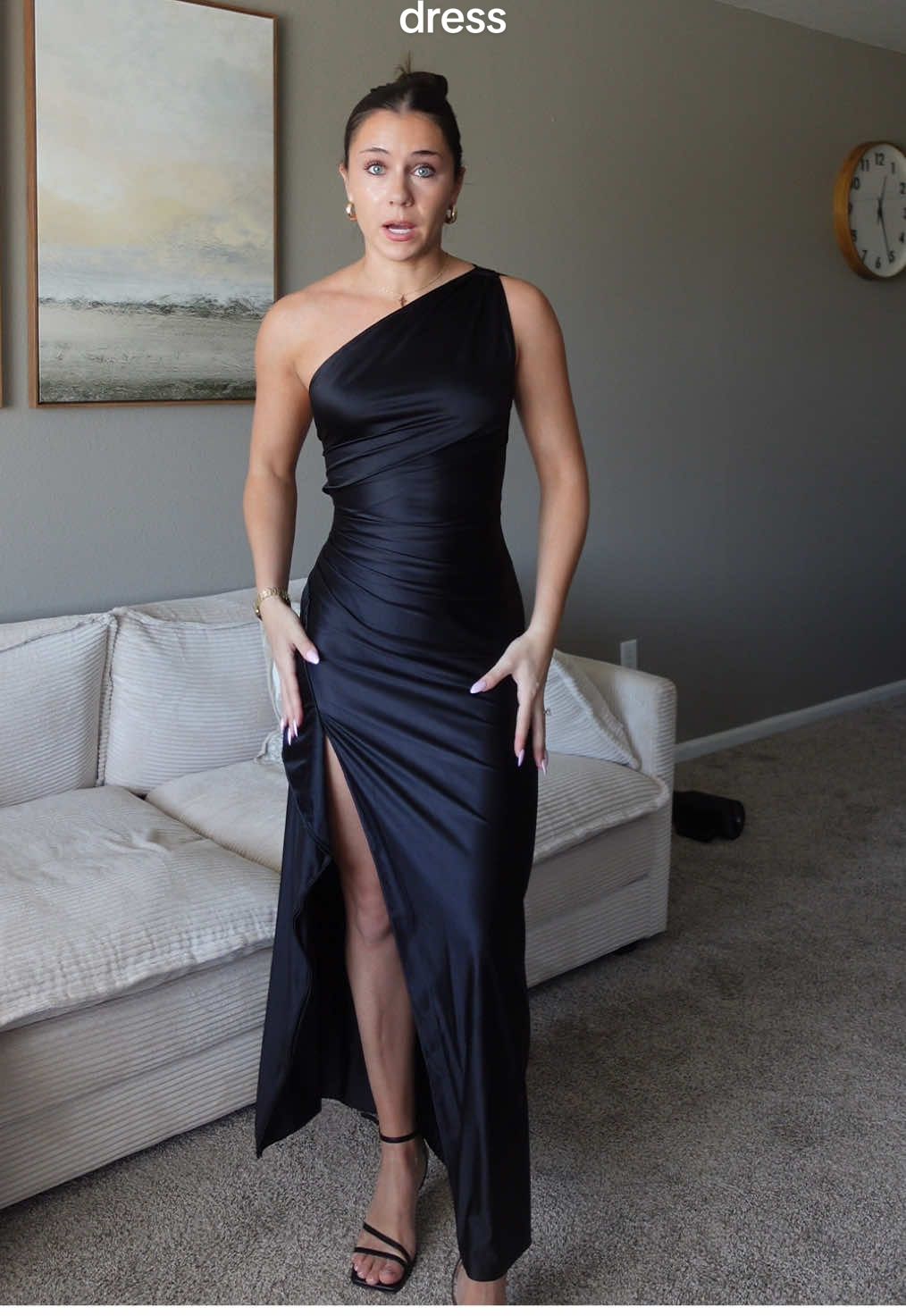 Seriously such a stunning dress!! One of the most flattering dresses I own for sure! Perfect to wear to a wedding or formal event. For reference I’m 5’4 wearing a size small☺️ #weddingguestdress #formaldress #satindress #satinmaxidress #wardrobeessential #tiktokshoprestock 