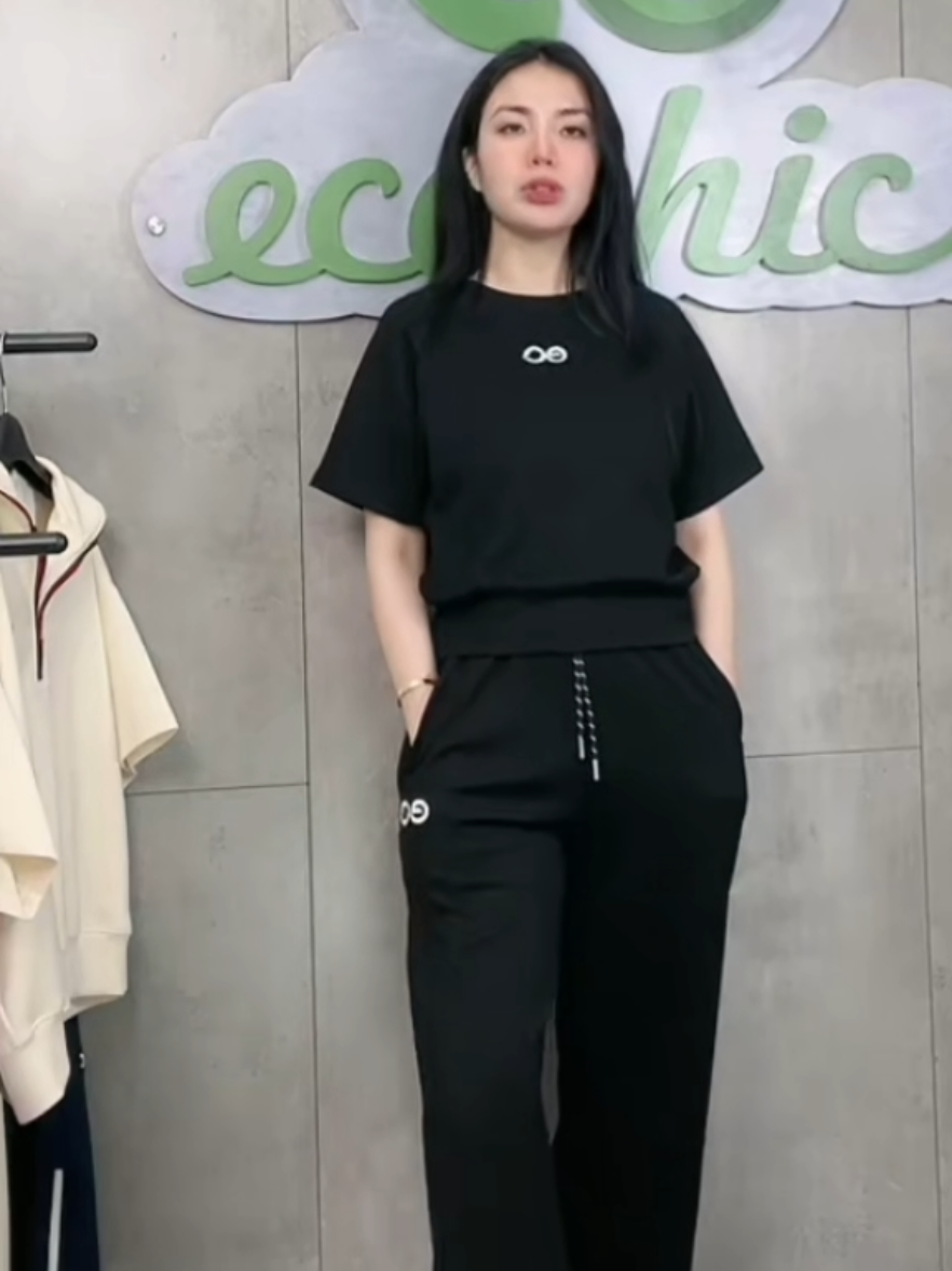 Set Bộ ECOCHIC NEW LOGO Áo Cổ  tròn Quần dài Cạp Cao phối Logo ECOCHIC Cao cấp #depthoitrang 