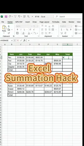 Tired of writing long sum formulas in Excel? There’s a quicker way! Just select the cells you want to add up Hit Alt += (AutoSum) And watch as the total shows up in a flash! Are you ready to simplify your Excel sums? Try it now! #Excel#MicrosoftExcel#Spreadsheet#ExcelShortcuts#ExcelTricks#QuickExcelTips#ExcelHacks#AutoSum#SuminExcel#AltKeyShortcut#ExcelCalculationShortcut#ExcelEfficiency#FastExcelOperations#TimeSavingExcel#BoostExcelProductivity#ExcelEssentials#MustknowExcel#BasicExcelSkills#ExcelMastery