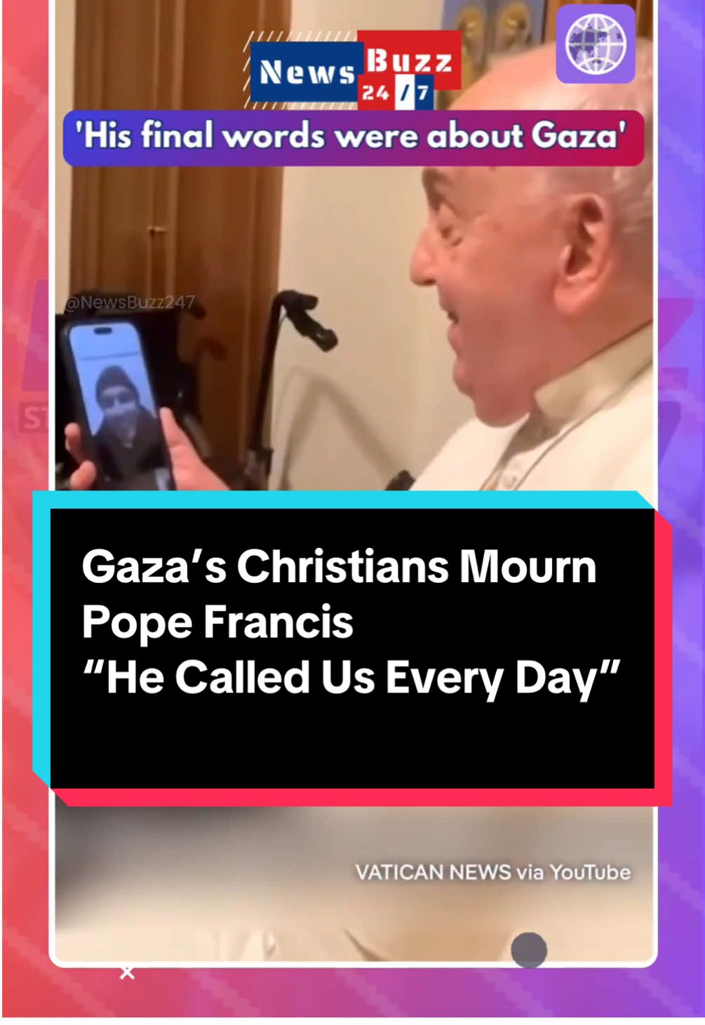 Heartbreak in Gaza: Palestinian Christians are mourning the loss of Pope Francis, who made daily phone calls to Gaza’s only Catholic church during the war. He offered prayers, comfort, and hope — even as bombs fell nearby. “He was our light in the darkest days,” one church member said. The Pope’s compassion left a lasting impact on Gaza’s small Christian community — now grieving a voice that gave them strength. ⸻ #Gaza #PopeFrancis #PalestinianChristians #CatholicChurch #FaithUnderFire #HolyLand #MiddleEastNews #Christianity #Humanity #DailyCall #ViralNews #PrayForGaza #NewsUpdate #TikTokNews #PopeFrancisLegacy #fyf #fy #fyp 