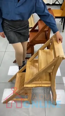 763 - Ghế kiêm thang gấp gọn 4 bậc 2 in 1 bằng gỗ vừa ngồi vừa leo trèo sửa chữa trong nhà