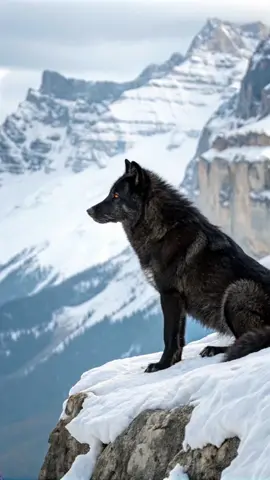 Black Wolf alone in the snowy mountains #nature #respect #viral_video #beauty #loveyou #goviral #dog #humor 