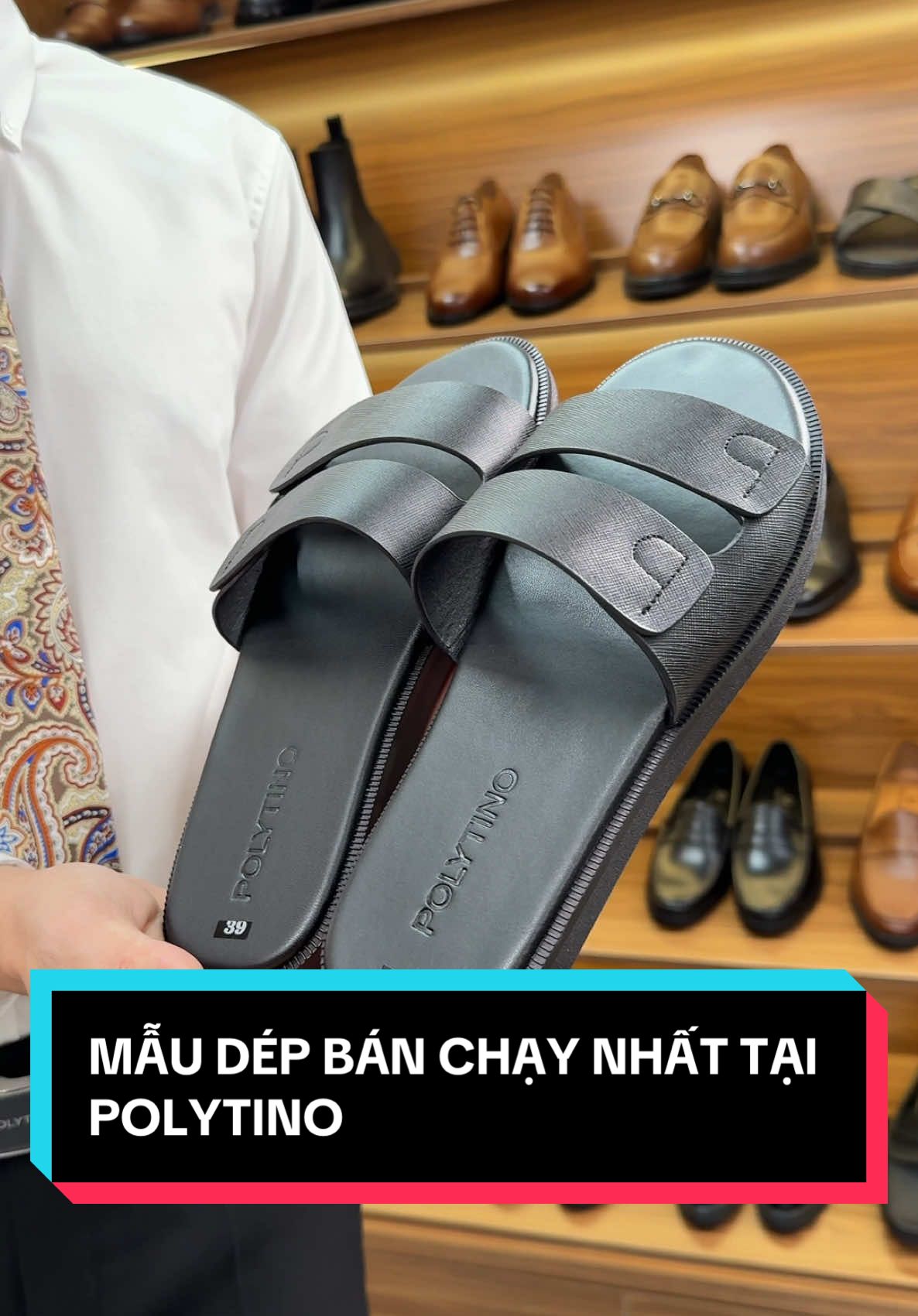 Mẫu dép quai ngang da bò bán chạy nhất tại POLYTINO #polytino #depdanam #depdanamcaocap 