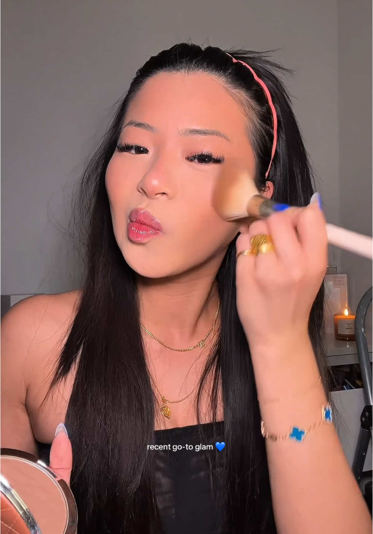 products:  @NYX Professional Makeup face glue @rimmellondonus multitasker in fair @Hourglass Cosmetics concealer in beech  @Morphe Cosmetics bronzer stick in sudden heat @Shop MAKE Beauty heat stroke blush in flushed @Diorbeauty nude bronzer in 30 tan matte @NARS Cosmetics hot escape cheek palette @revive7beauty brow tint  @Maybelline NY tattoo studio liner  @pradabeauty eyeliner  @Huda Beauty easy bake setting spray @Hard Candy lip blur in smitten @REFY clear lipgloss