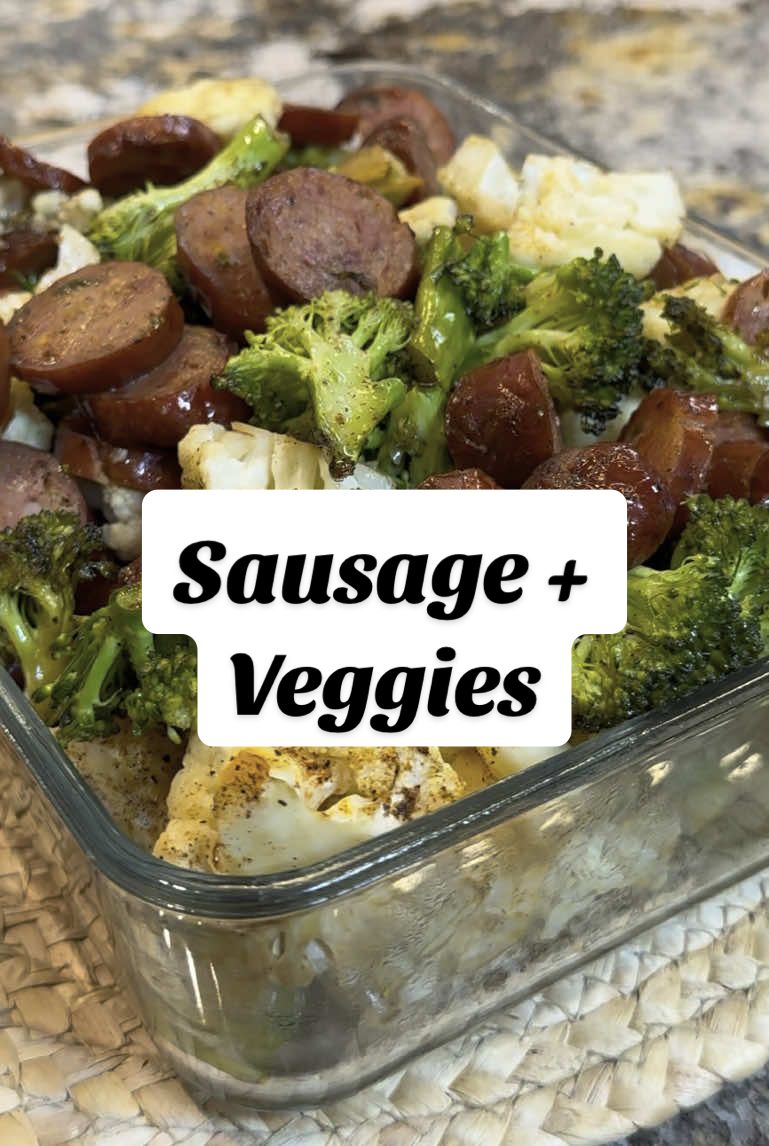 Easy dinner prep: - preheat oven to 400F - Wash and cut up into florets cauliflower and broccoli  - Place the florets onto a sheet pan lined with parchment paper  - Drizzle veggies with olive/avocado oil, season with fajita seasoning and black pepper - Add in diced cooked sausage  - Convection bake on 400F for 20-25 minutes  - Enjoy 😊❤️ #easymeal #easydinner #DinnerIdeas #lunchtime #EasyRecipe #quickrecipes #cookwithme 
